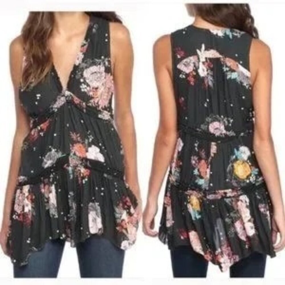Free People Haze Black Floral Tunic